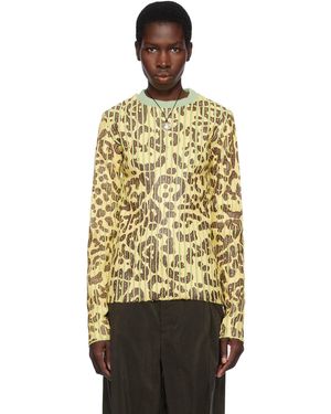 Stanley Raffington Pull Jaune Et Vert En Tricot Vanisé À Motif Léopard Et À Col Ras Du Cou - Multicolore