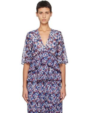 Ganni Multicolour Pleated Blouse - Blue