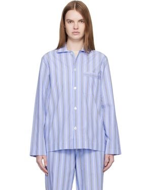 Tekla Poplin Long-Sleeved Pyjama Shirt - Blue