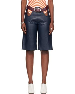 Jean Paul Gaultier 'The Cut-Out Bermuda' Leather Shorts - Blue