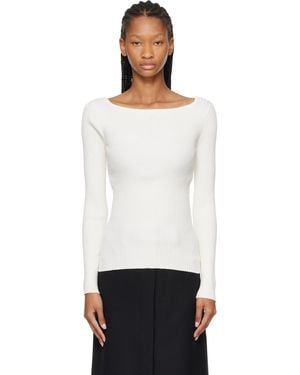 Courreges Pull Blanc En Tricot Côtelé À Encolure Carrée