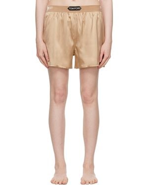 Tom Ford ベージュ ストレッチ シルクサテン ボクサー ショートパンツ - ナチュラル