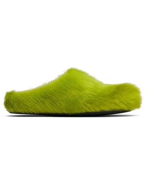 Marni グリーン Fussbett ロングヘア カーフスキン スリッポン - ブラック