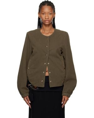 Dries Van Noten Khaki Collarless Jacket - Brown