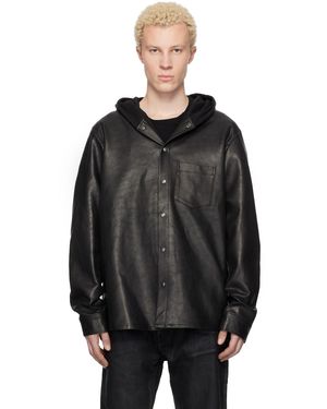 Det Blev Sent Hooded Leather Shirt - Black