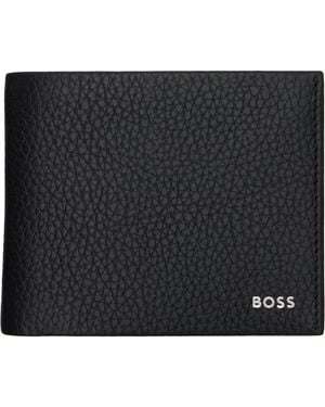 BOSS Logo-lettering Trifold Leahter Wallet - Black