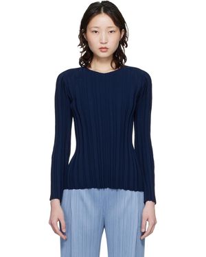 Pleats Please Issey Miyake Rib Knit Top - Blue