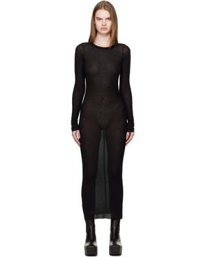 Rick Owens Temple Rib Ls Midi Dress - Black