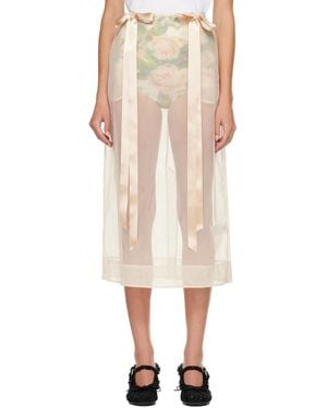 Simone Rocha Sheer Bow Ribbon Pencil Midi Skirt - Natural