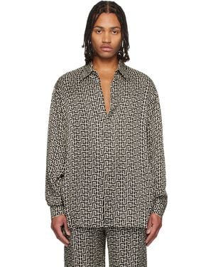 Balmain Off- & Monogrammed Flowing Shirt - Grey