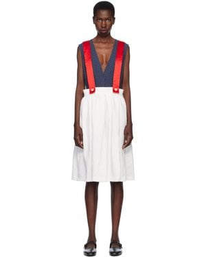 Comme des Garçons ホワイト＆レッド Gabardine & Satin ミディアムスカート - ブラック