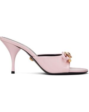 Versace Opera Bow Patent Mule Heeled Sandals - Black