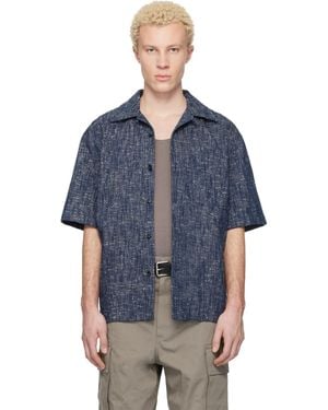 Bottega Veneta Textured Fleck Cotton Drill Shirt - Blue