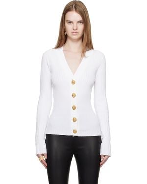 Balmain Buttoned V-Neck Light Knit Cardigan - White