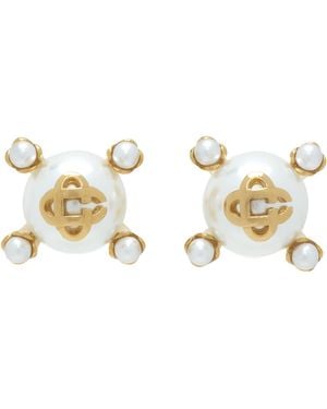 CASABLANCA Lotus Faux-Pearl Stud Earrings - Metallic