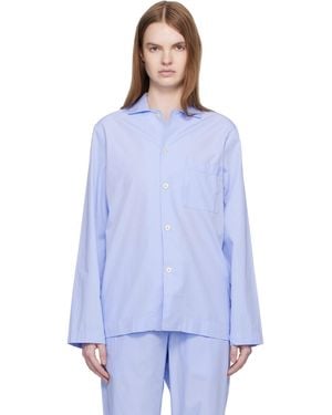Tekla Poplin Long-sleeved Pyjama Shirt - Blue