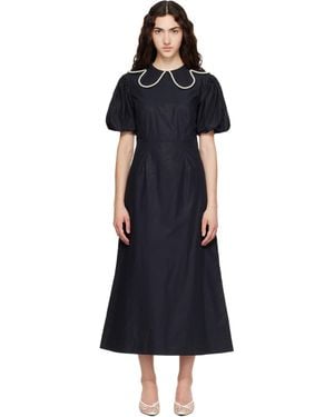 Simone Rocha Puff Sleeve Petal Collar Midi Dress - Blue