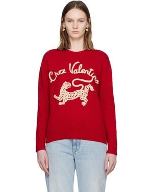 Valentino Wool 'Chez & Panther Embroidery Sweater - Red
