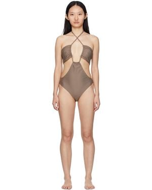 Rosetta Getty Taupe Drawstring Bandeau One-Piece Swimsuit - Black
