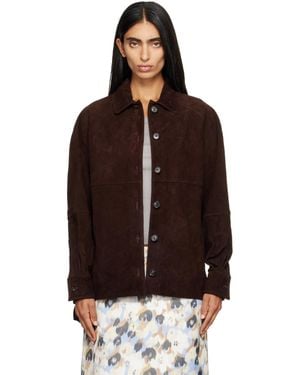 STAUD Chemise Josette Brune En Suède - Marron