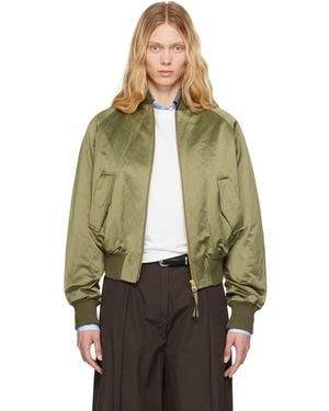Ami Paris Cotton Satin Ami De Coeur Bomber Jacket - Green
