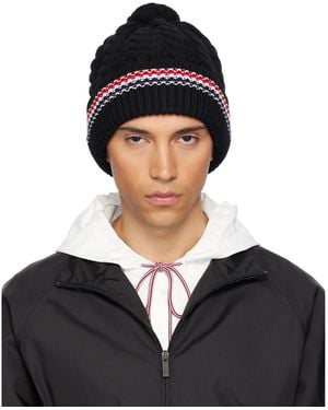 Thom Browne Bonnet Noir En Tricot Câblé De Cachemire À Pompon