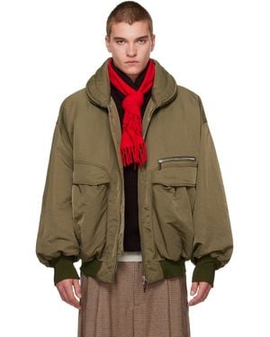 Hed Mayner Khaki Stowaway Hood Bomber Jacket - Green