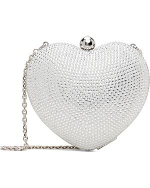 Mach & Mach Crystal Heart Suede Clutch - White