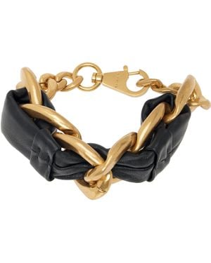 Balmain Bracelet Doré Et Noir En Chaine Et En Cuir Souple