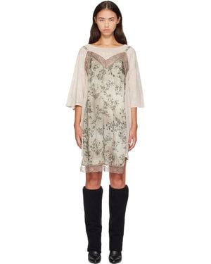 R13 Khaki Oversized Tee Slip Midi Dress - Natural