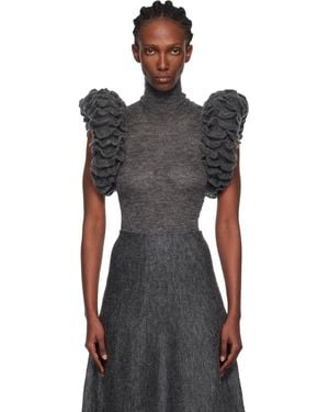 Alaïa Alaïa Mohair Knit Sculptural Ruffle Bodysuit - Black