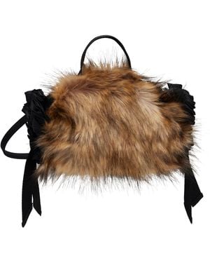 Simone Rocha Embellished Mini Faux Fur Double Ribbon Rosette Bag - Brown