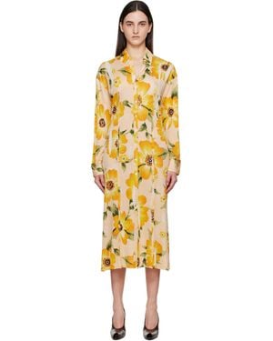 Acne Studios オレンジ ボタンアップ プリント ミディアムワンピース - イエロー