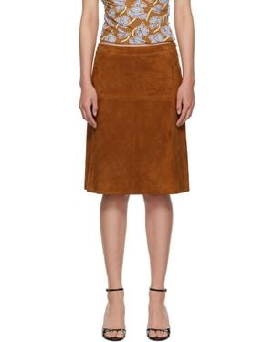 Versace Zip Suede Midi Skirt - Brown