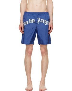 Palm Angels Curved Logo Swim Shorts - Blue