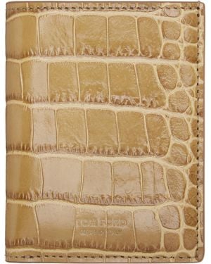 Tom Ford Tan Shiny Croc 'T Line' Folding Card Holder - Natural