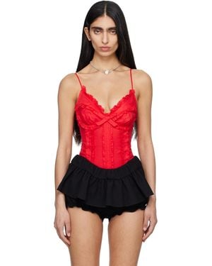 ShuShu/Tong Ruched Bustier Cami Bodysuit - Red