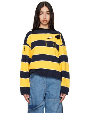 Charles Jeffrey Pull Jaune Et Bleu Marine À Rayures Et À Découpes - Orange