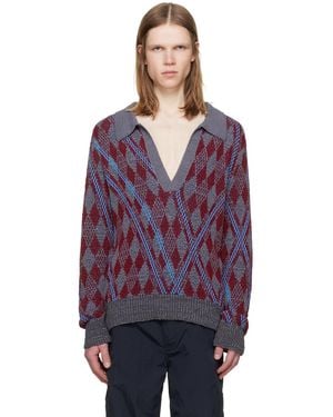 Dries Van Noten Burgundy Argyle Polo - Purple