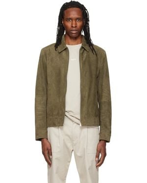 BOSS Khaki Zipper Closure Suede Jacket - Green