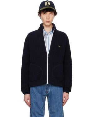 Drake's Boucle Wool Zip Fleece Jacket - Black