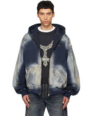 we11done Zip-Up Dirty Denim Jacket - Blue