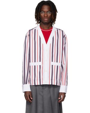 Thom Browne Repp Stripe Poplin Shirt Cardigan - Red
