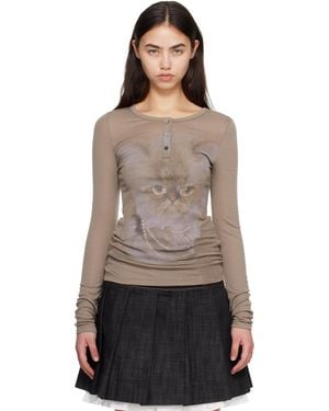 C+plus Series Kitten Print Henley - Black