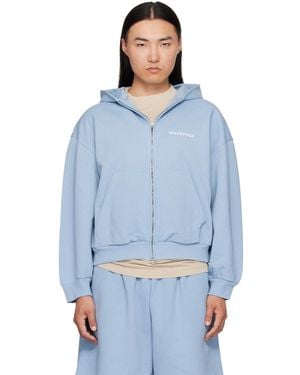 Balenciaga Embroide Zip-up Hoodie - Blue