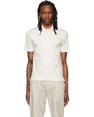 BOSS Off- Striped Collar Slim-Fit Cotton Polo - White