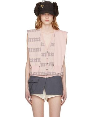 OPEN YY Jacquard Sleeve Layered Cardigan Vest - Black