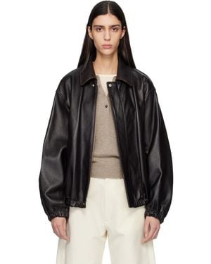 Ssstein Blouson Noir En Cuir De Mouton À Glissière