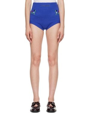Marni Wool-Cashmere Flower Embroidery Brief Shorts - Blue