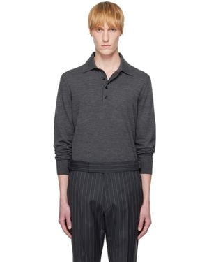 Tom Ford グレー ファインゲージ ピュアウール ニットポロシャツ - ブラック